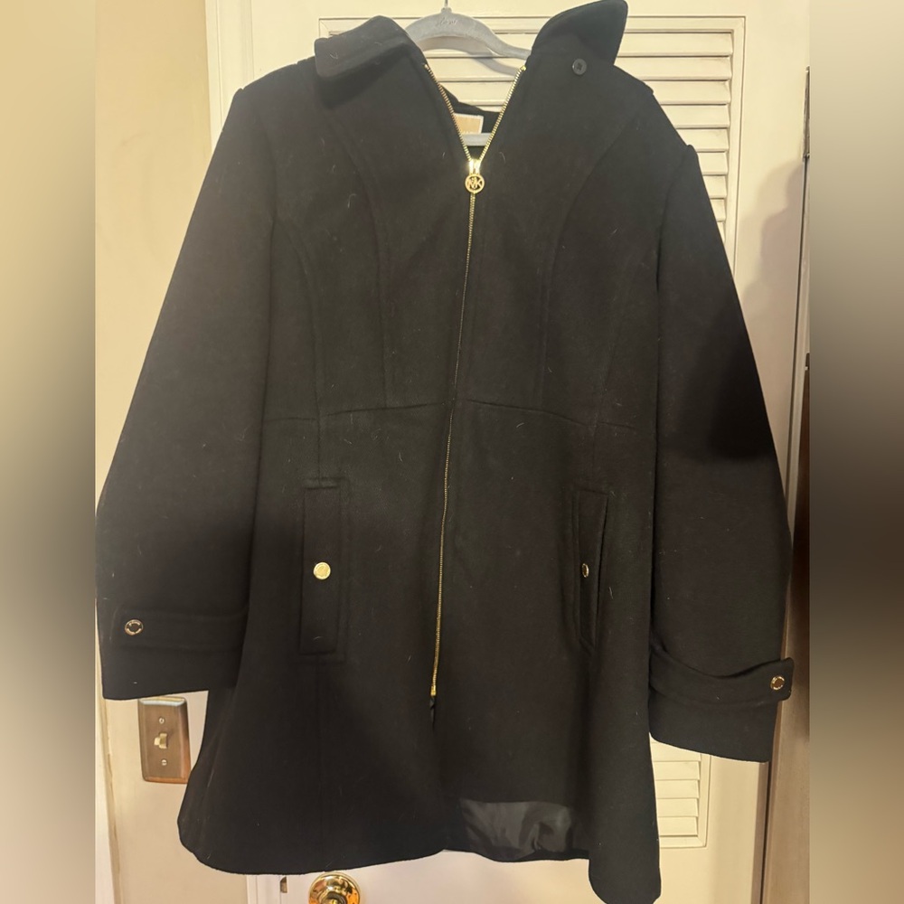 Michael Kors Black Trench Coat with Gold Details